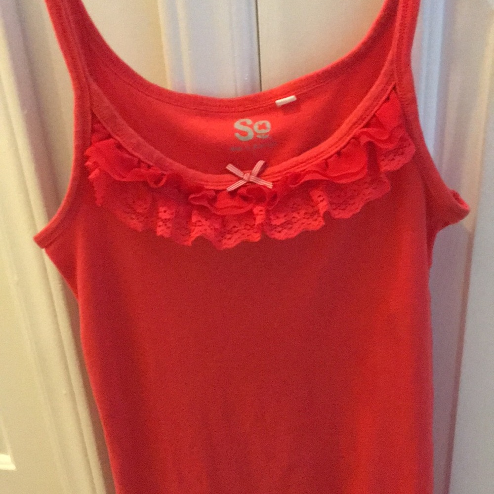Orange Lace Ruffled Strappy Tank Top Large